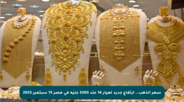 سعر الذهب.. ارتفاع جديد لعيار 14 عند 3300 جنيه في مصر 15 سبتمبر 2025